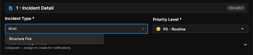 Incident Type autocomplete filtering to Structure Fire