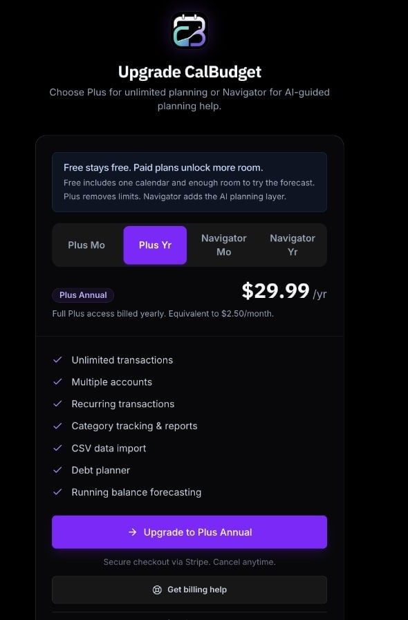 CalBudget pricing and subscription options