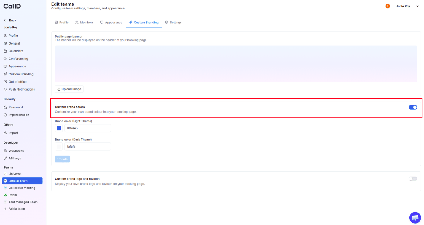 Enable custom brand colors