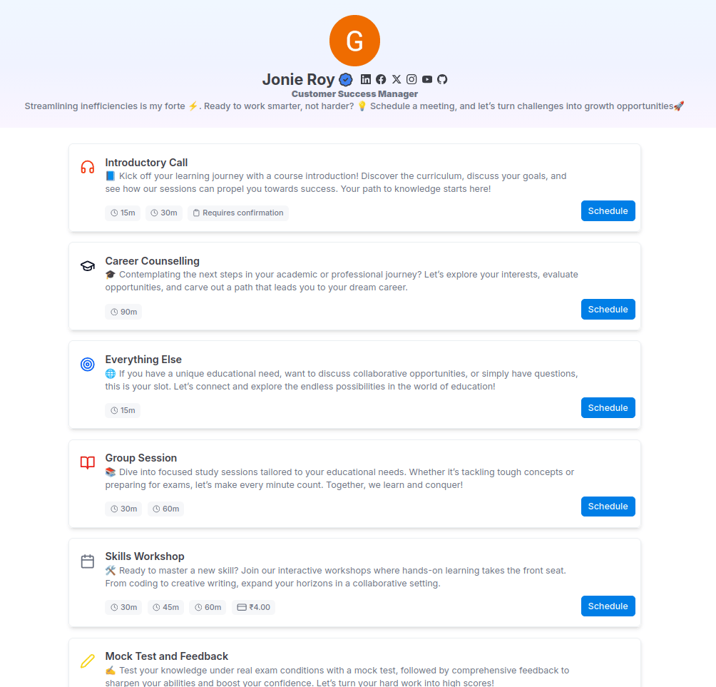 Social icons on public booking page