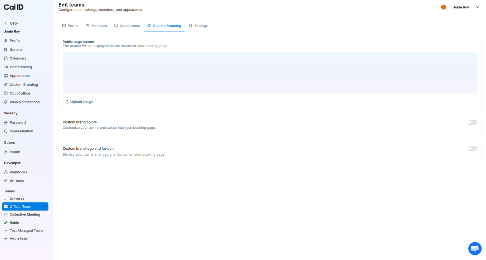 Custom Branding tab