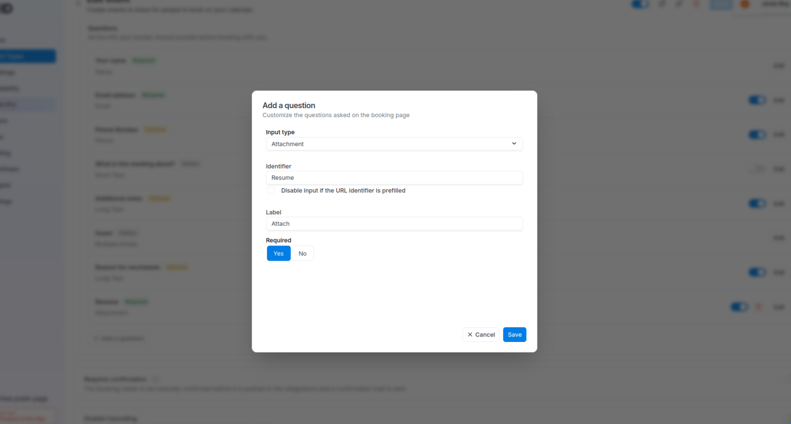 Configuring the Attachment question details