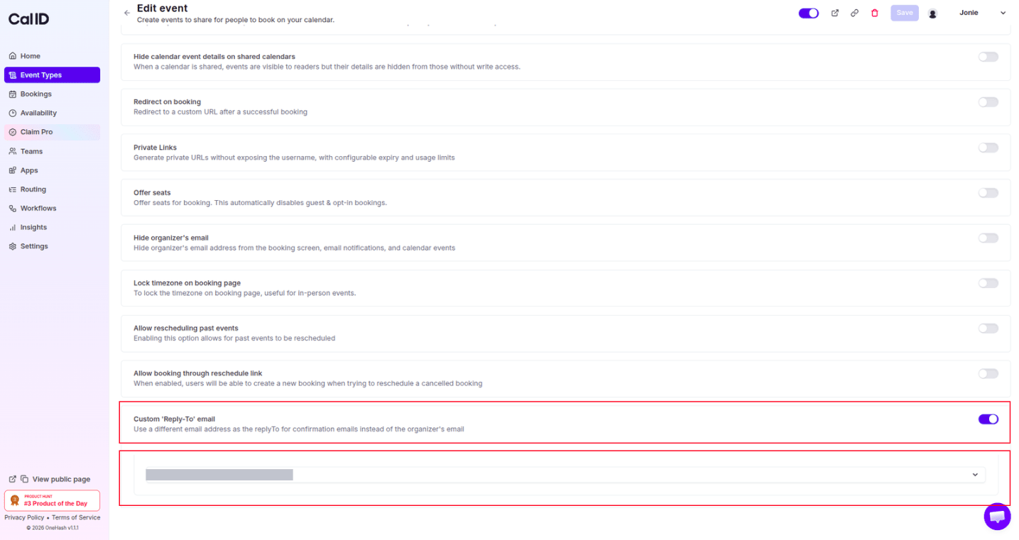 Custom Reply-To email field