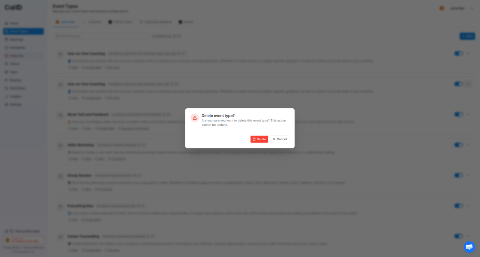 Delete confirmation popup