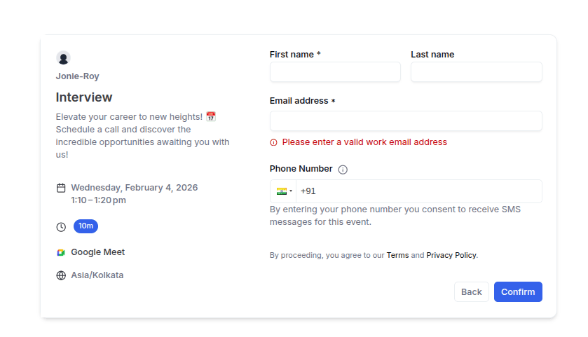 Error message shown when an excluded email domain is used