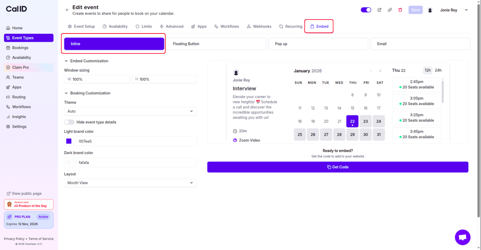 Inline embed option