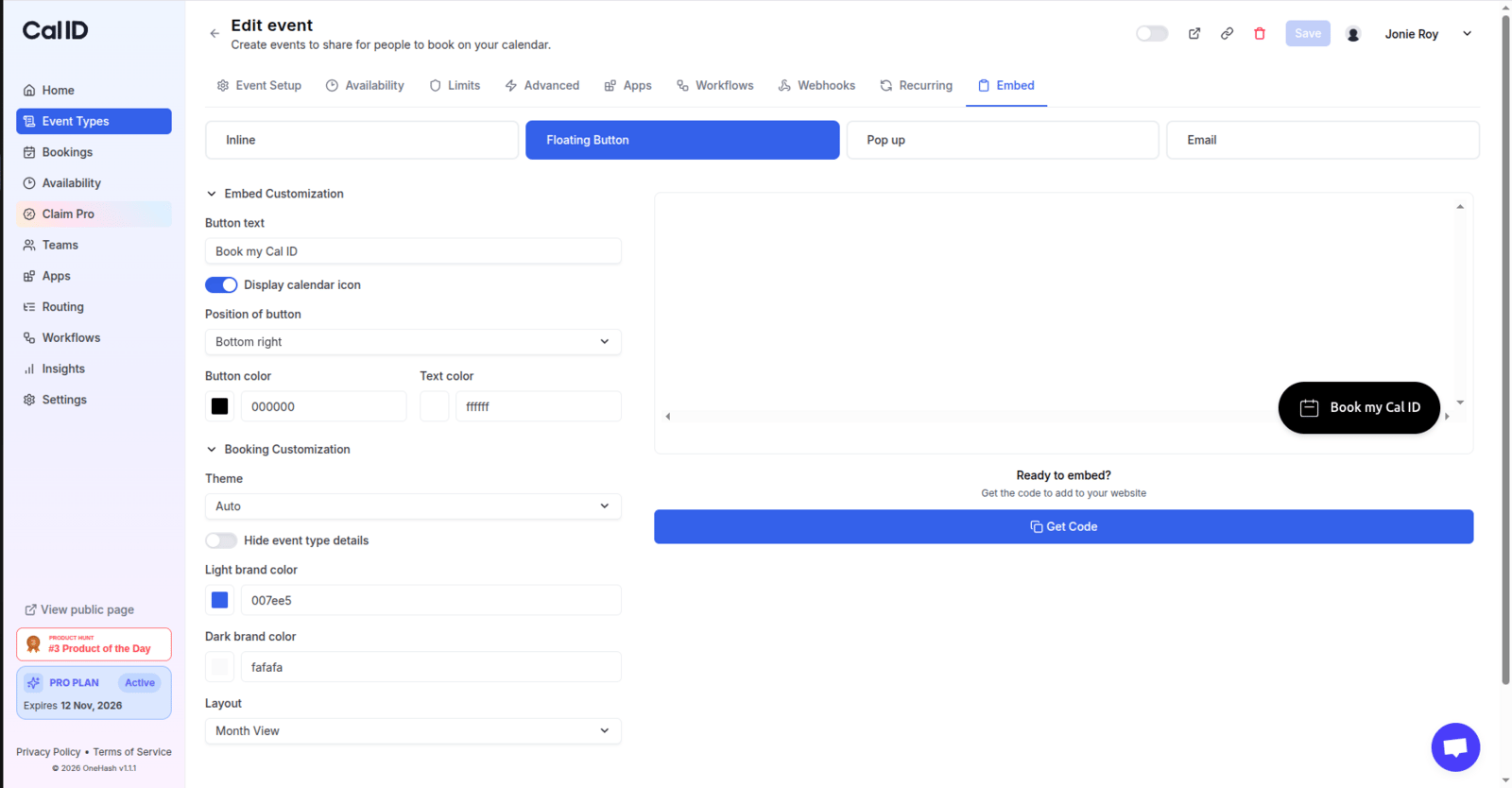 Floating button embed option