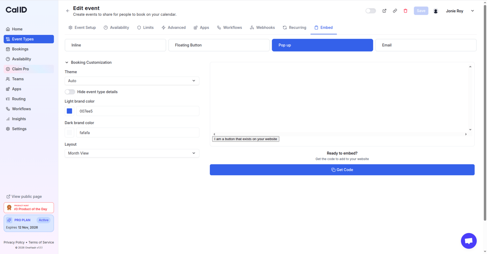 Pop-up embed option
