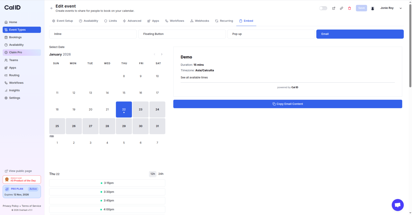 Email embed option