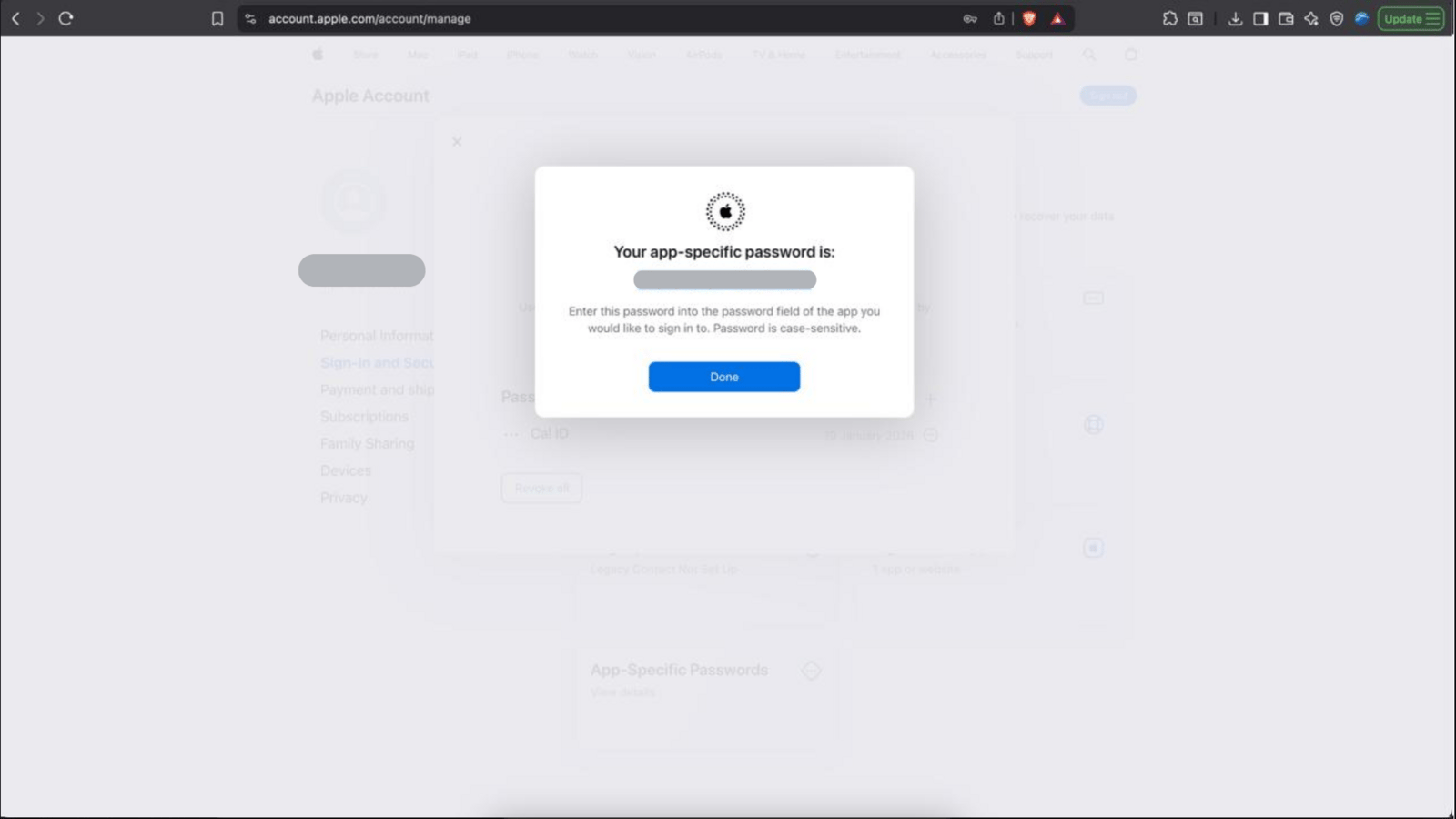 Generated app-specific password
