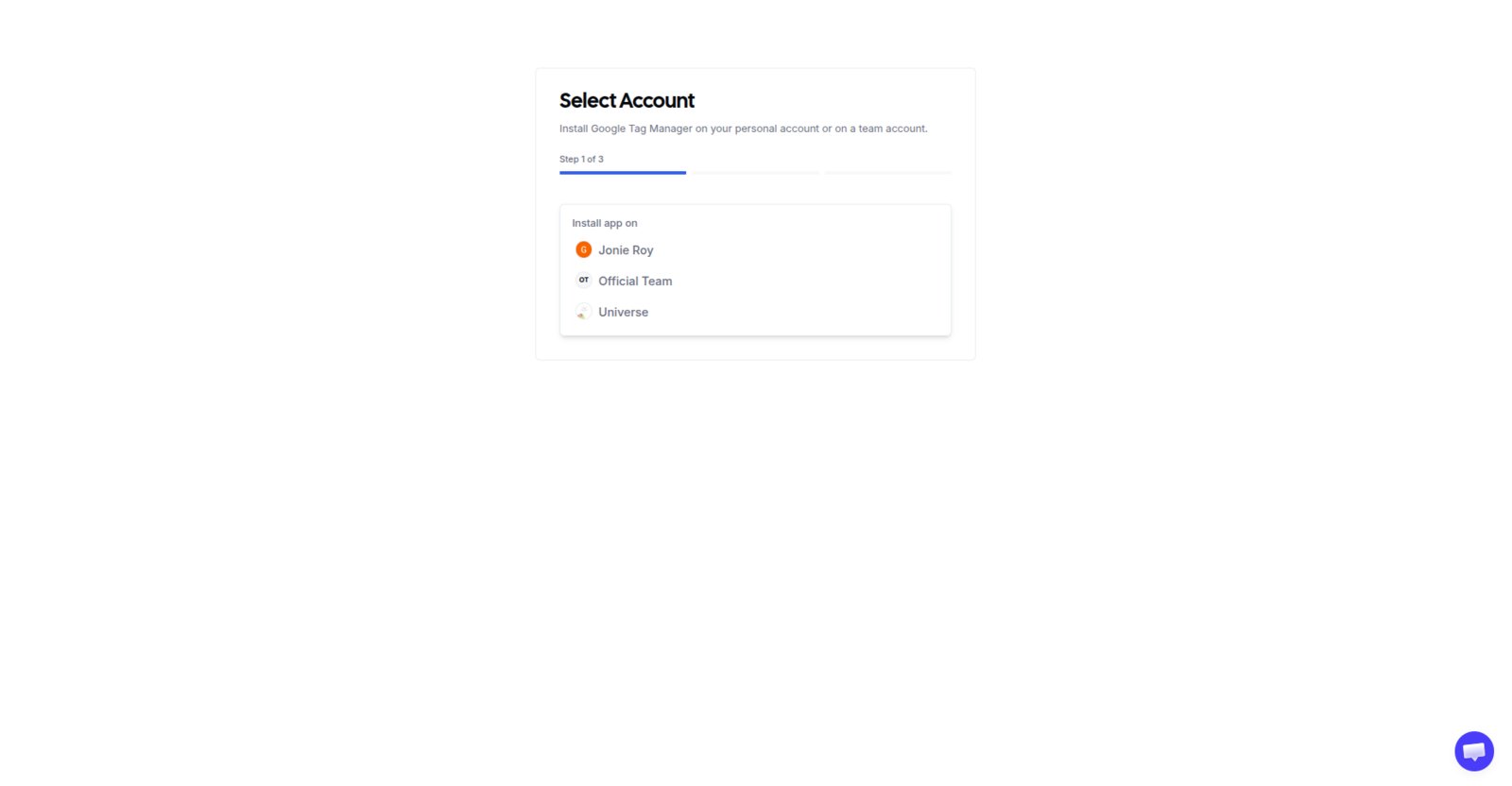Account selection for Google Tag Manager