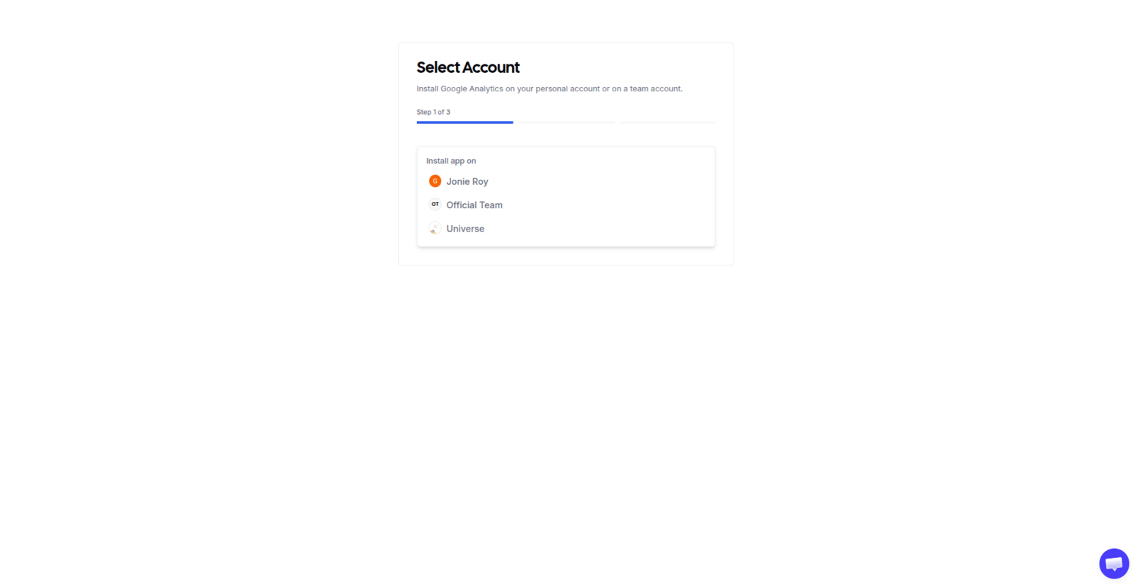 Account selection for Google Analytics