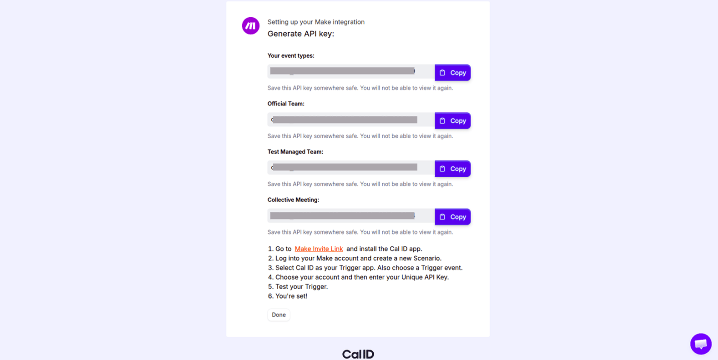 Generated Make API key