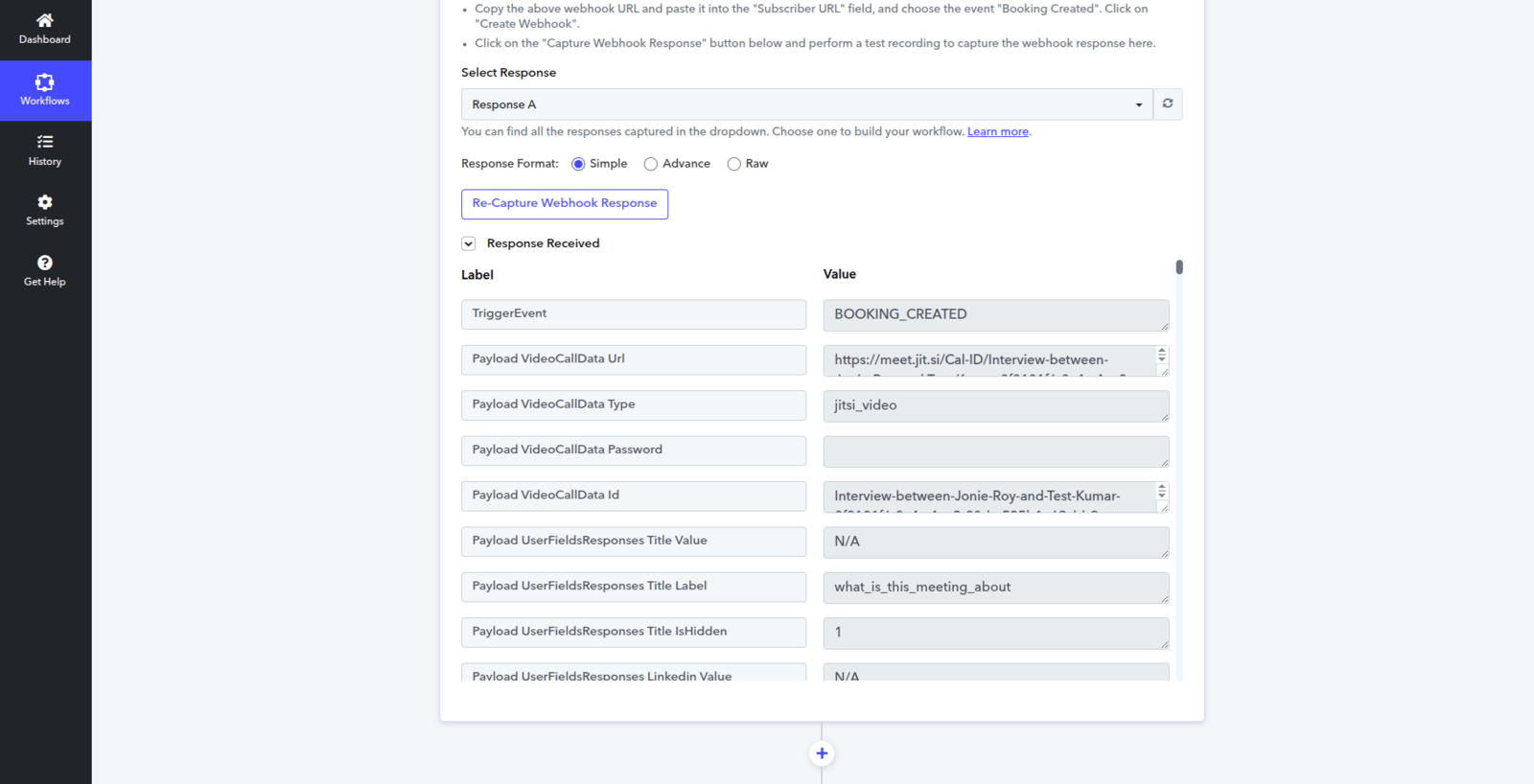 Test booking response in Pabbly