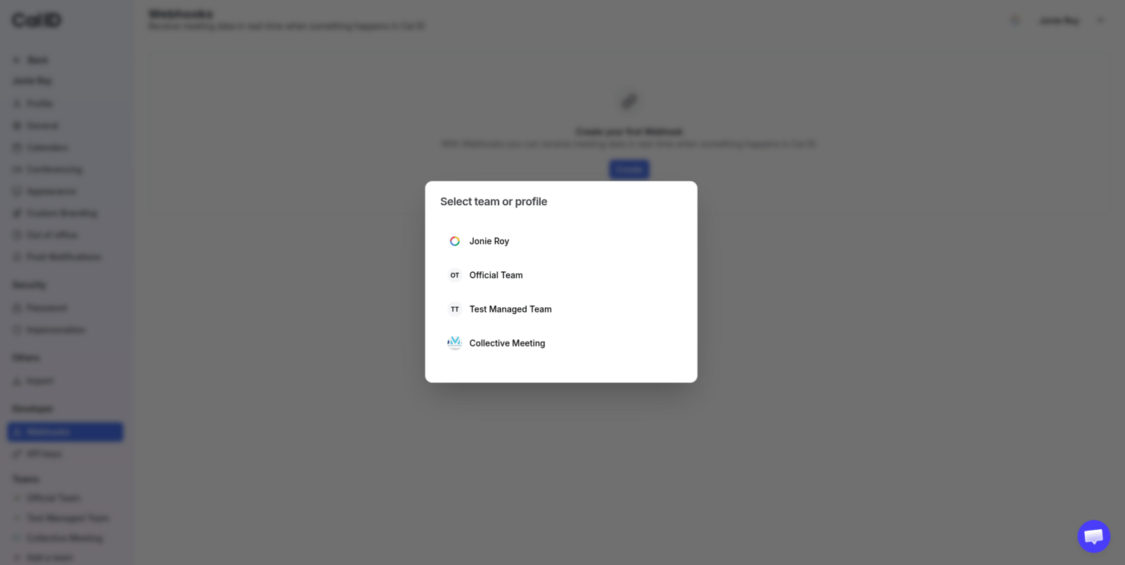 Account selection for the webhook