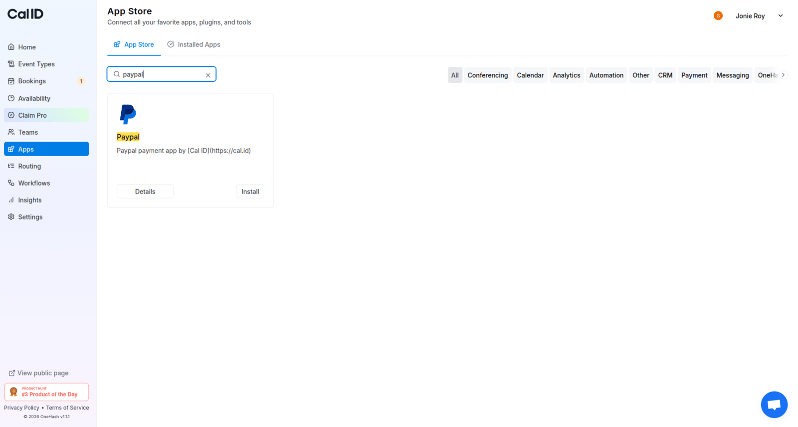 PayPal in the Cal ID App store