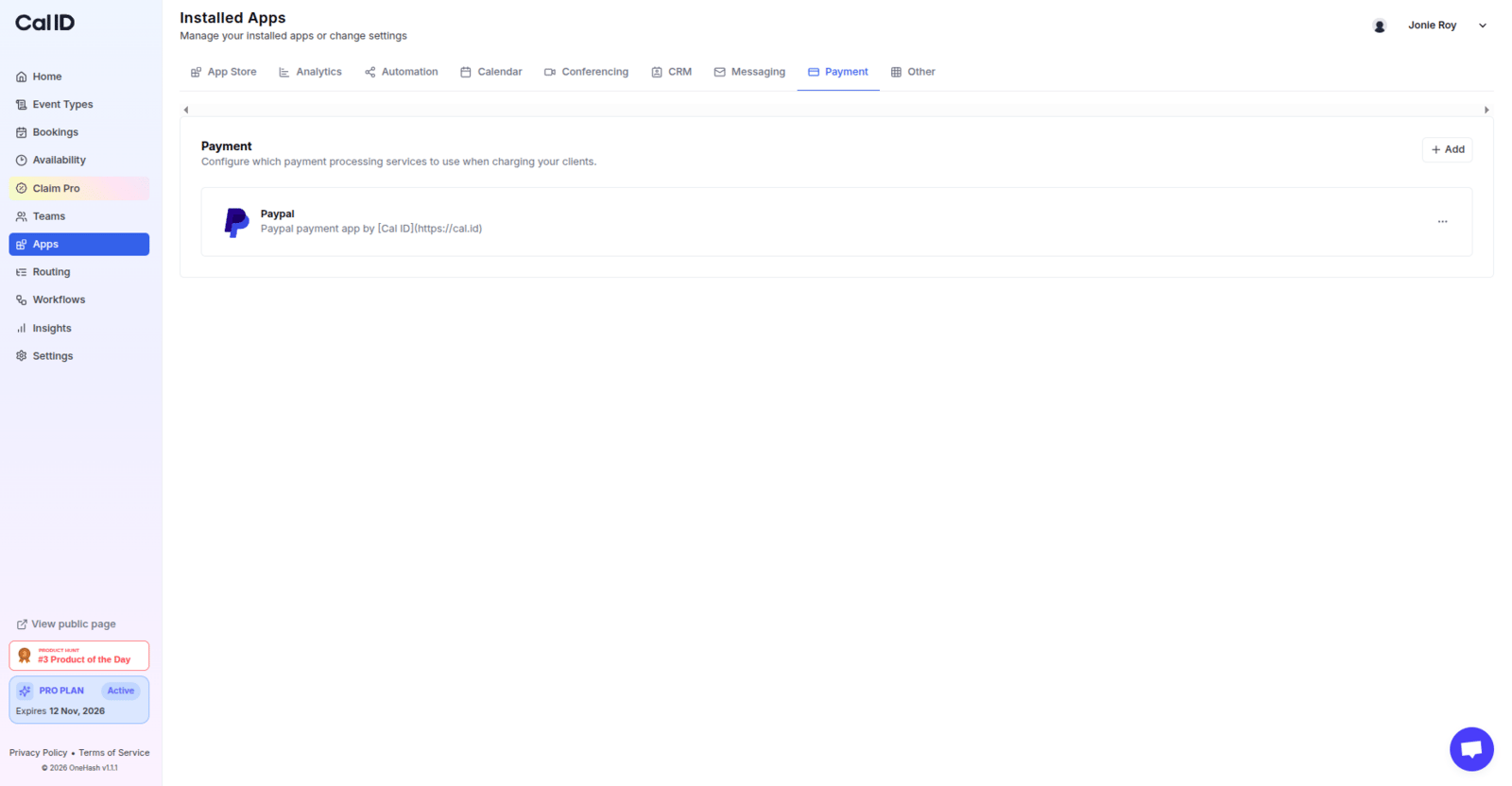 PayPal app installed in Cal ID