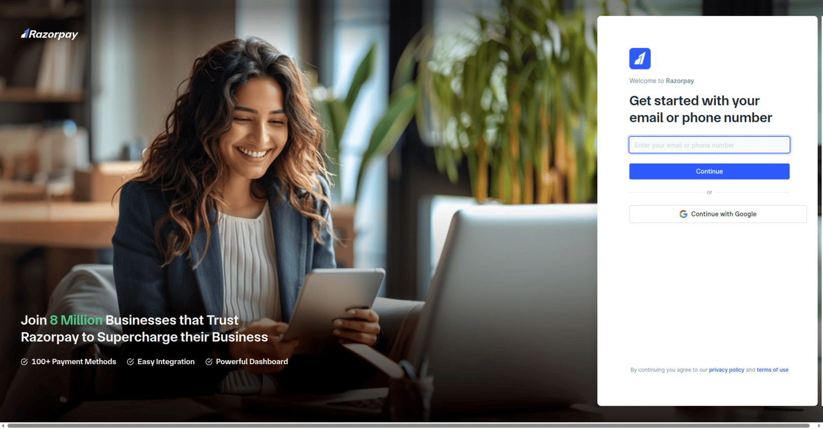 Razorpay login screen