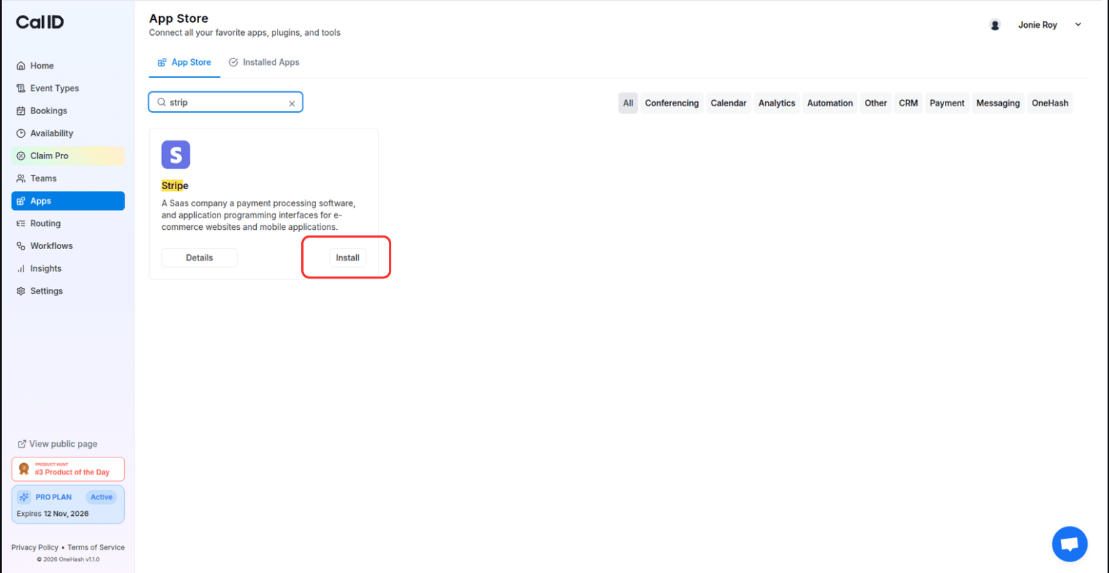 Stripe in the Cal ID App store