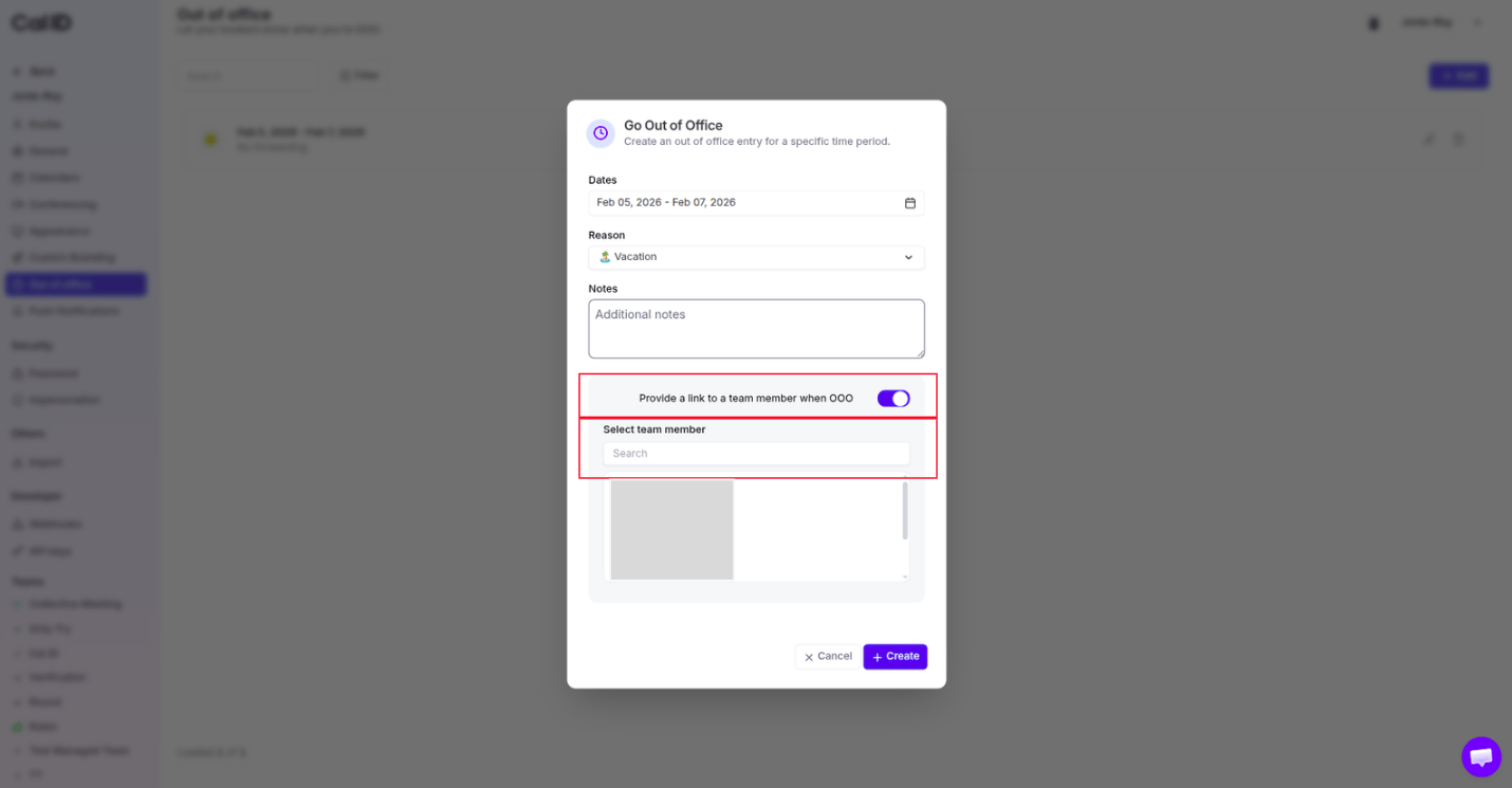 Redirect toggle and team member selection