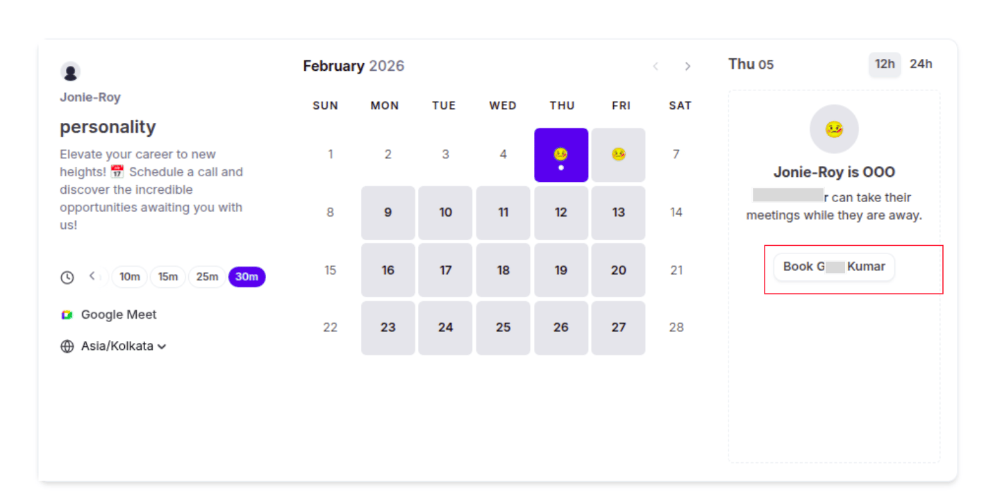 Book team member button on public page
