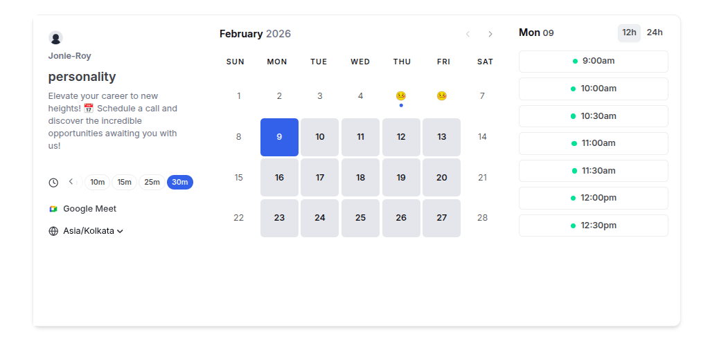 Booking page with OOO dates greyed out