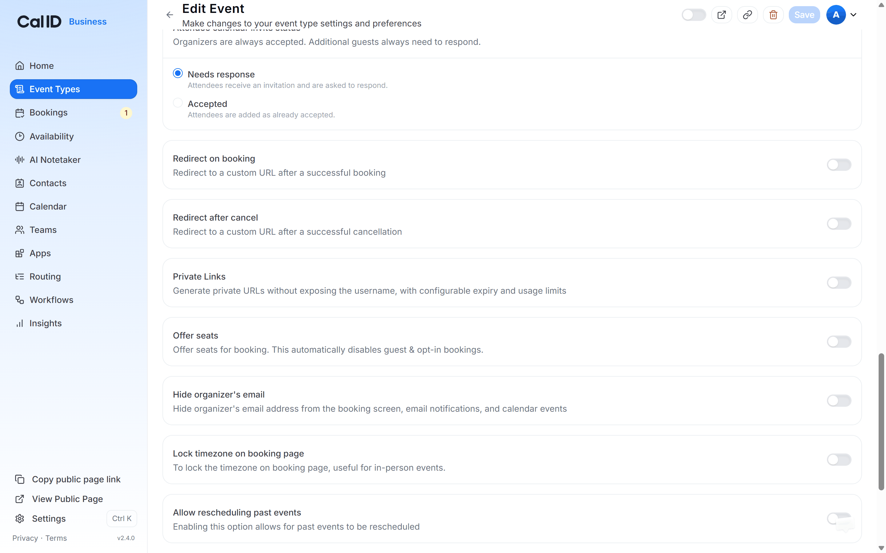Private Links settings with Usage-based expiration selected and the limit set to 1 booking