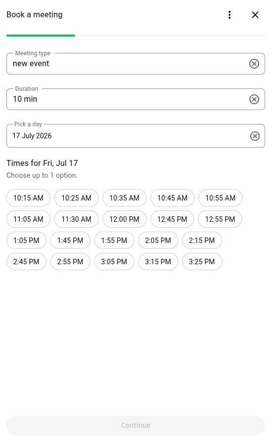 WhatsApp chat showing available dates and time slots