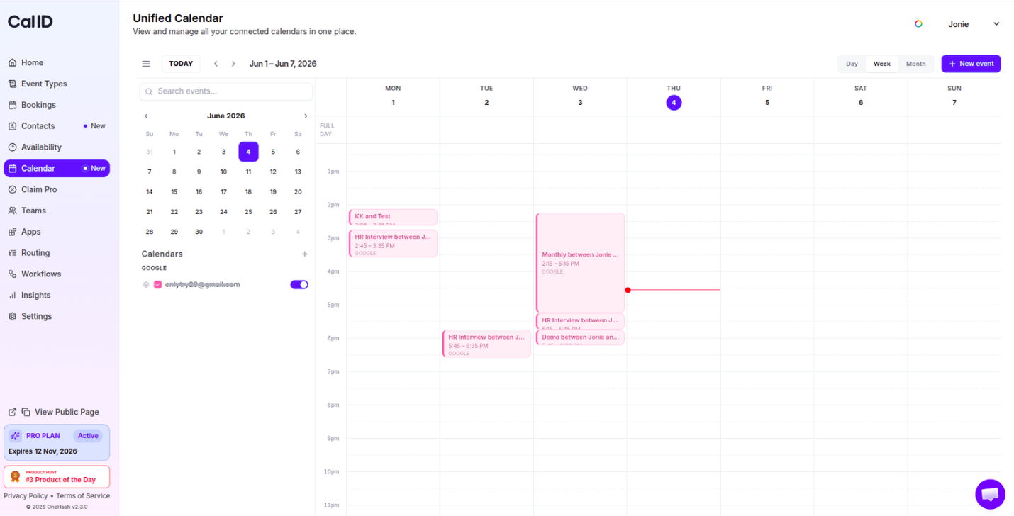 Unified Calendar week view with a meeting block mid-drag between two time slots, showing its original position and the target slot