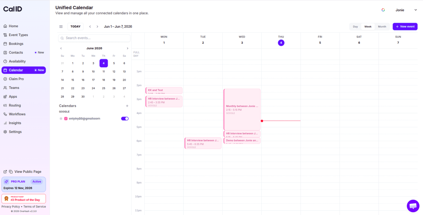 Unified Calendar week view with a meeting block mid-drag between two time slots, showing its original position and the target slot