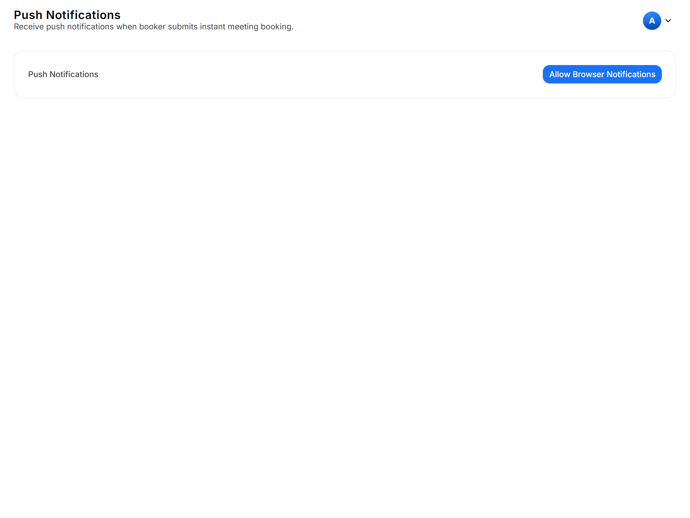Push Notifications settings page with explanatory text above an Allow Browser Notifications button