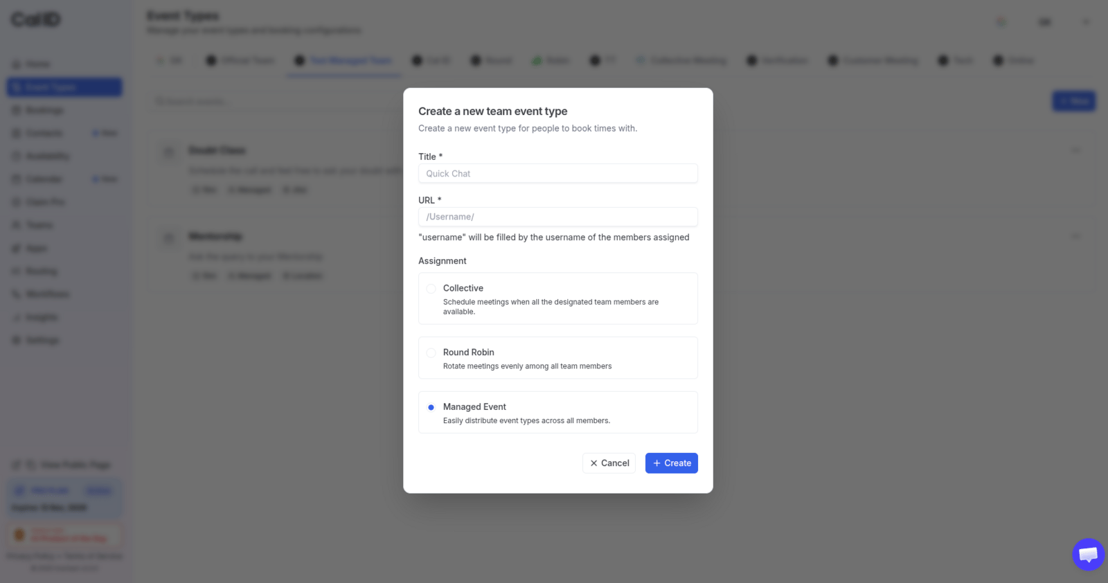 Option to create a Managed Event