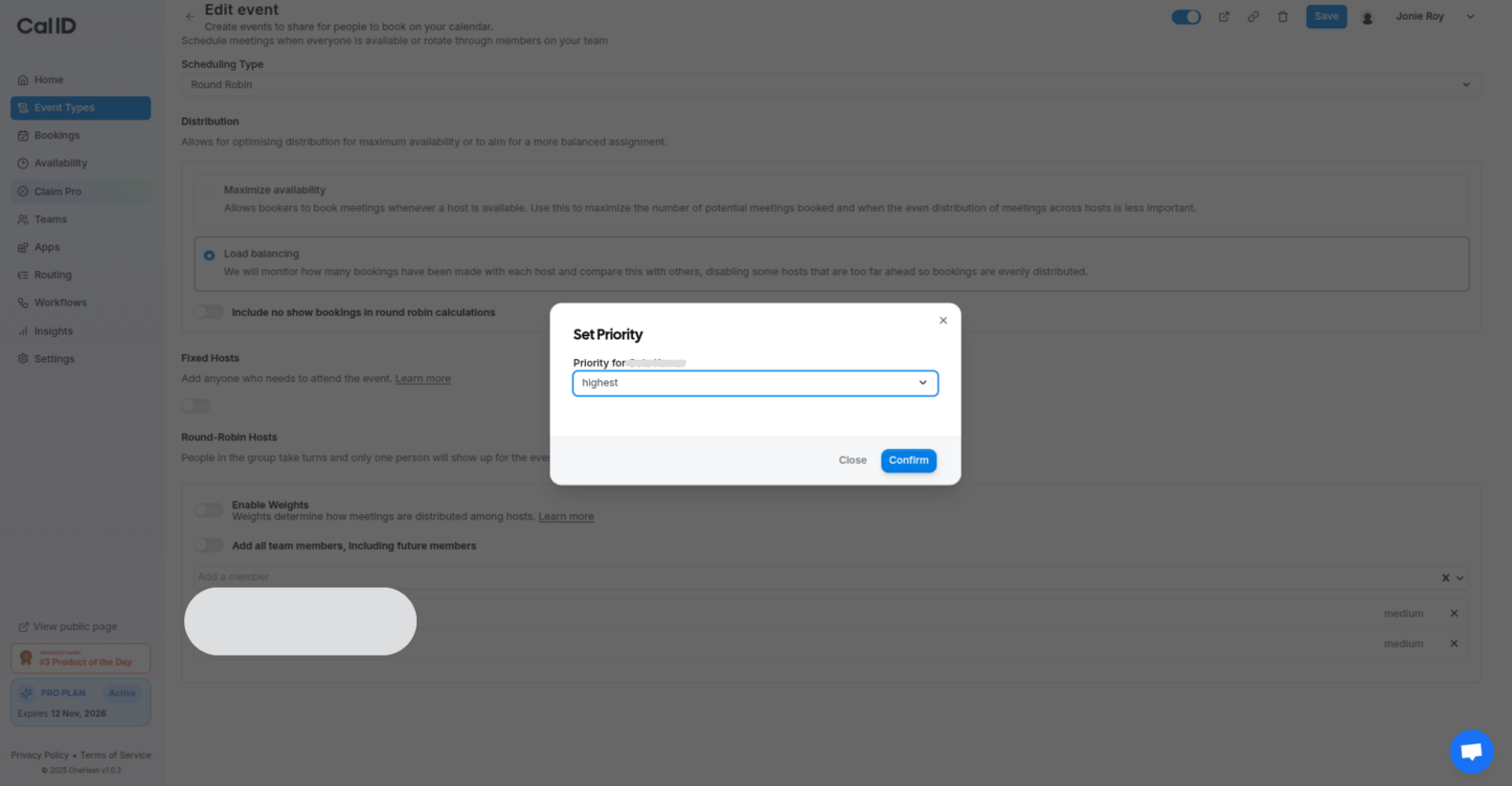 Selecting priority for each host