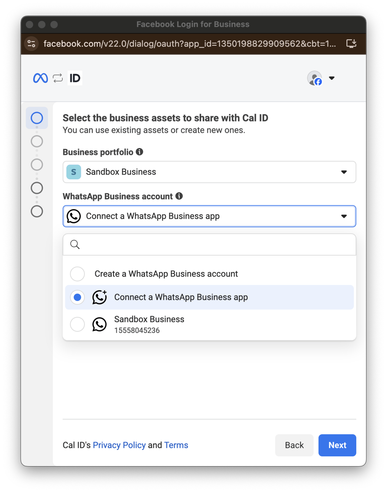 Connect WhatsApp Business app option