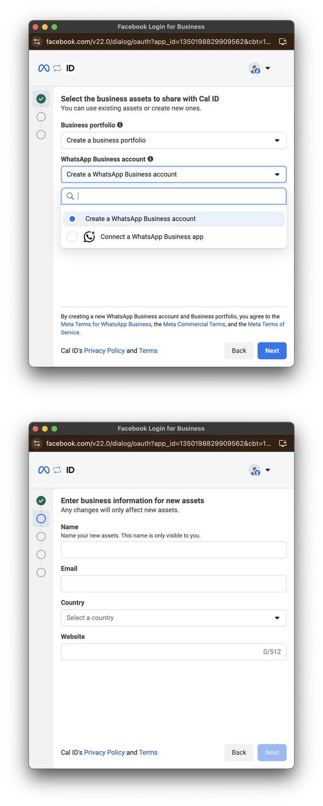 Creating a new business portfolio and WhatsApp Business account