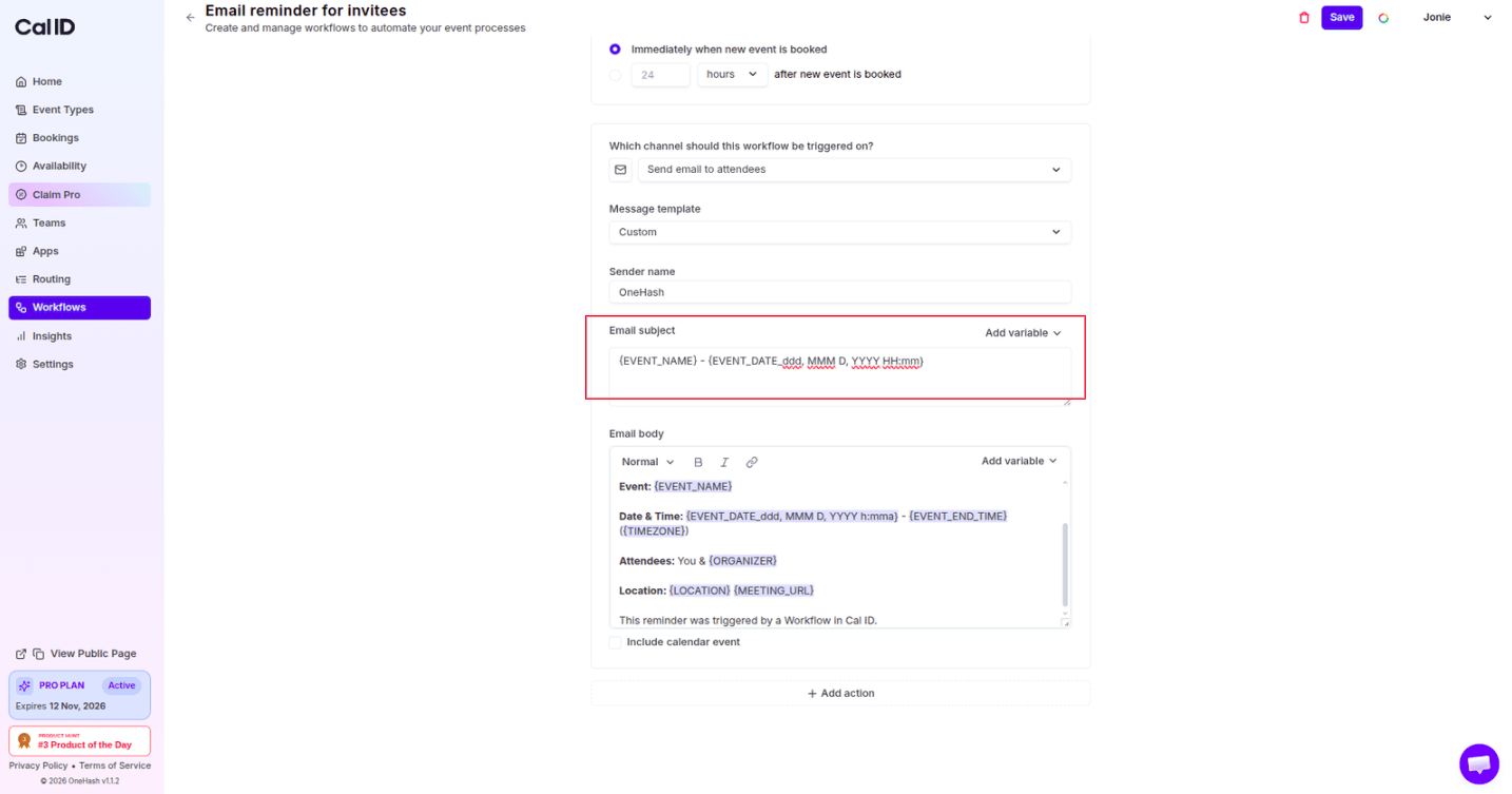 Adding a dynamic variable to the subject line
