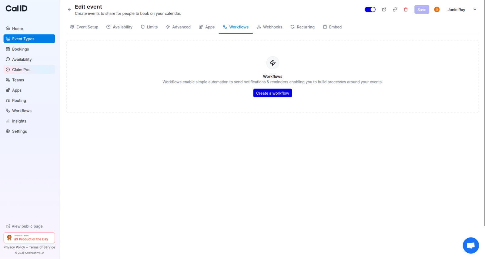 Creating a workflow from event types