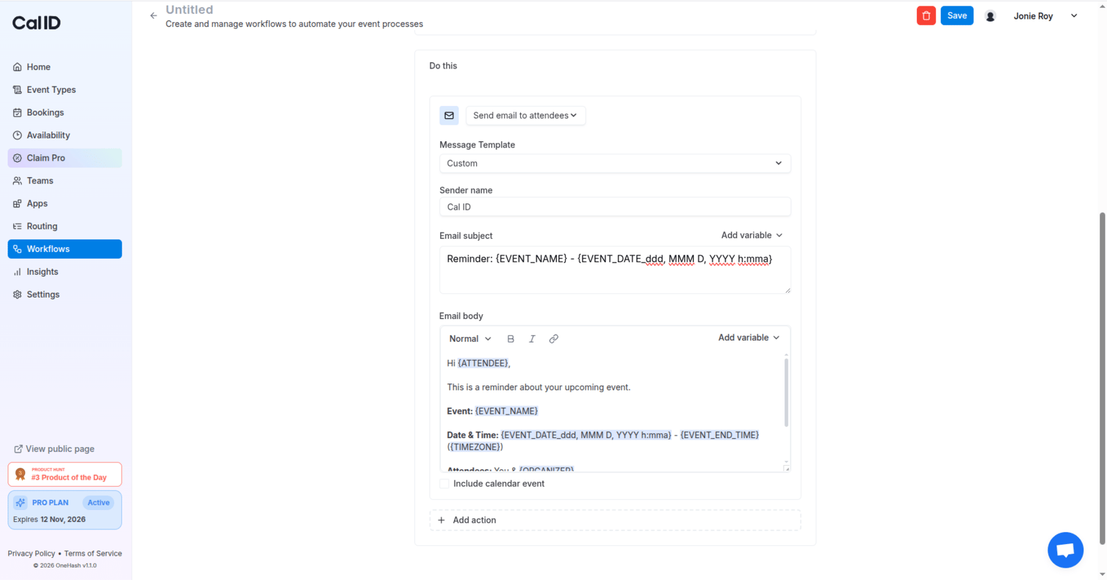 Selecting a workflow action