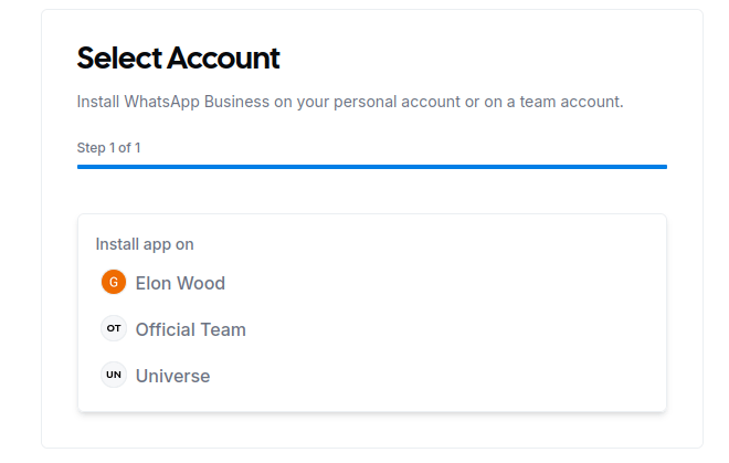 Selecting the account type for WhatsApp Business