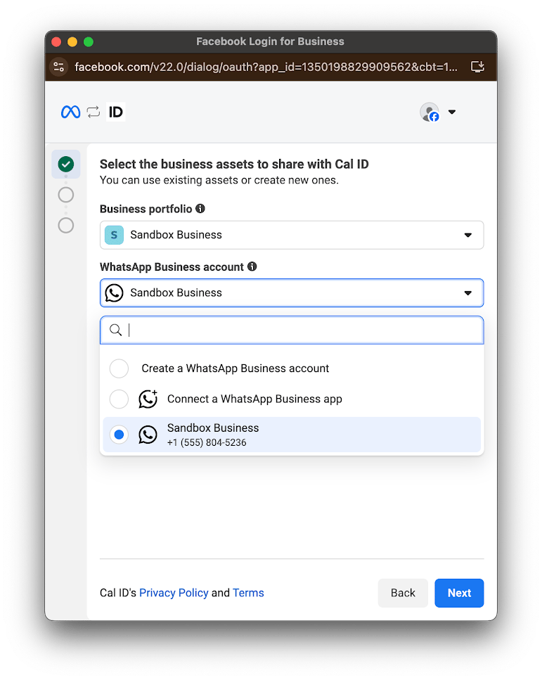 Choosing a business portfolio and WhatsApp Business account
