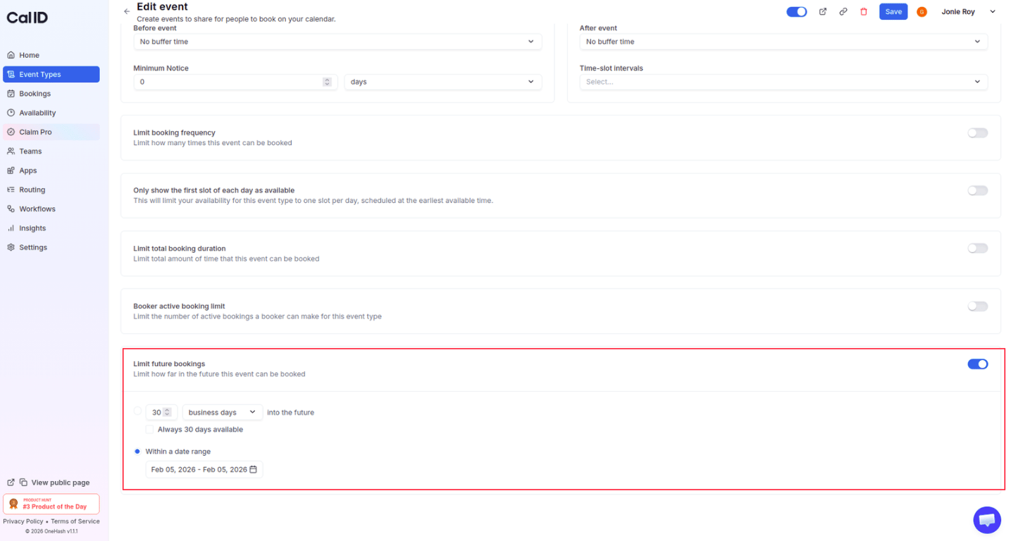 Limit future bookings date range