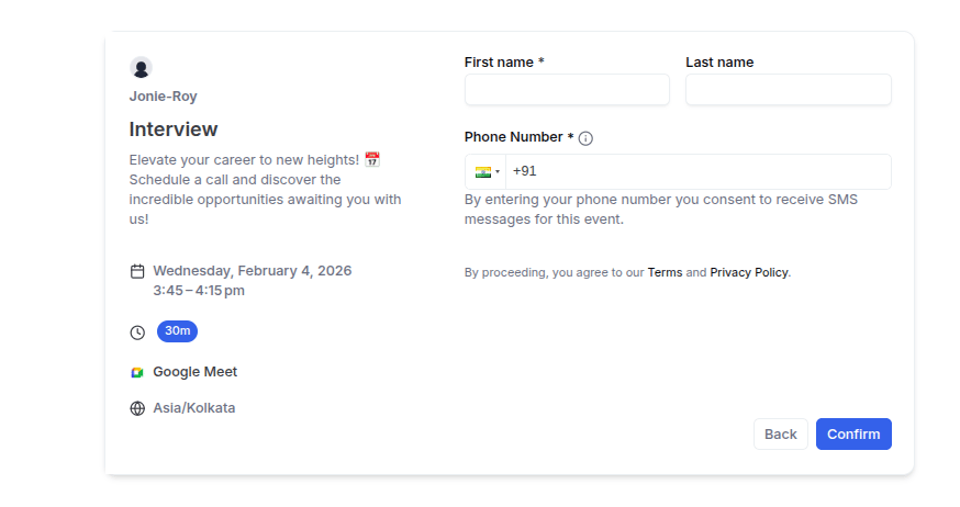 The phone number field with country code selector on the booking page