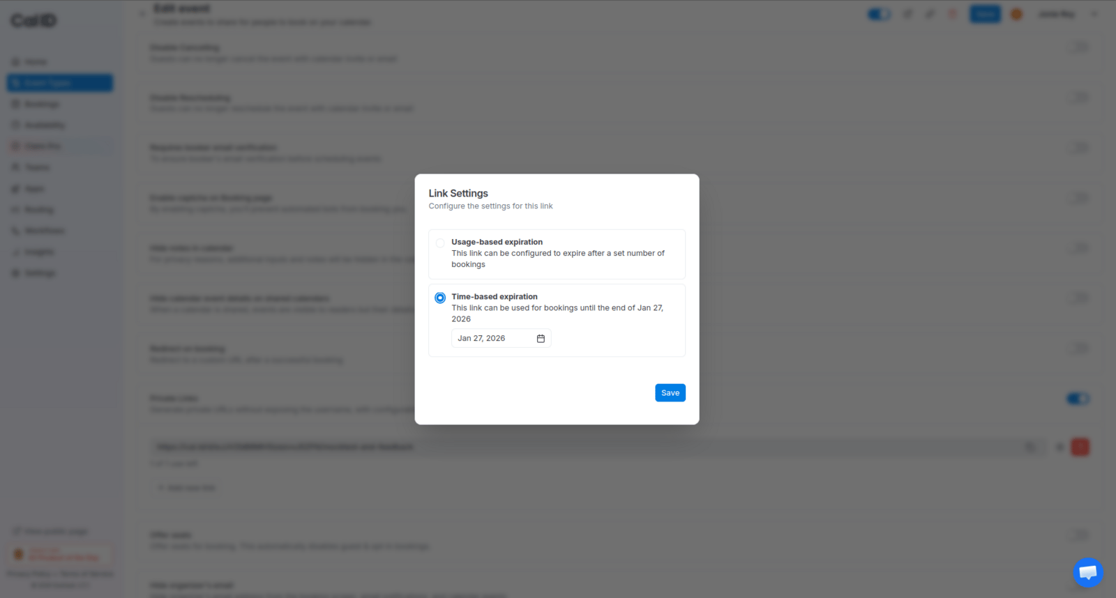 Time-based expiration setting