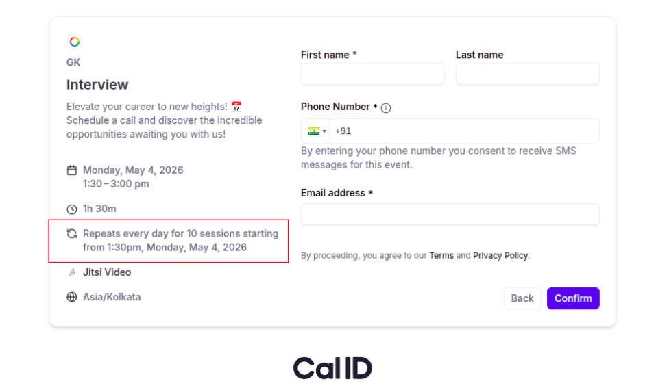 Public page recurring event view