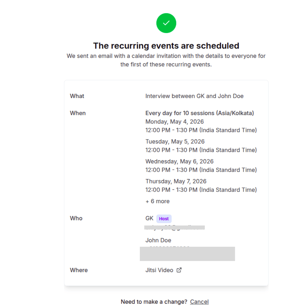 Attendee confirming recurring booking