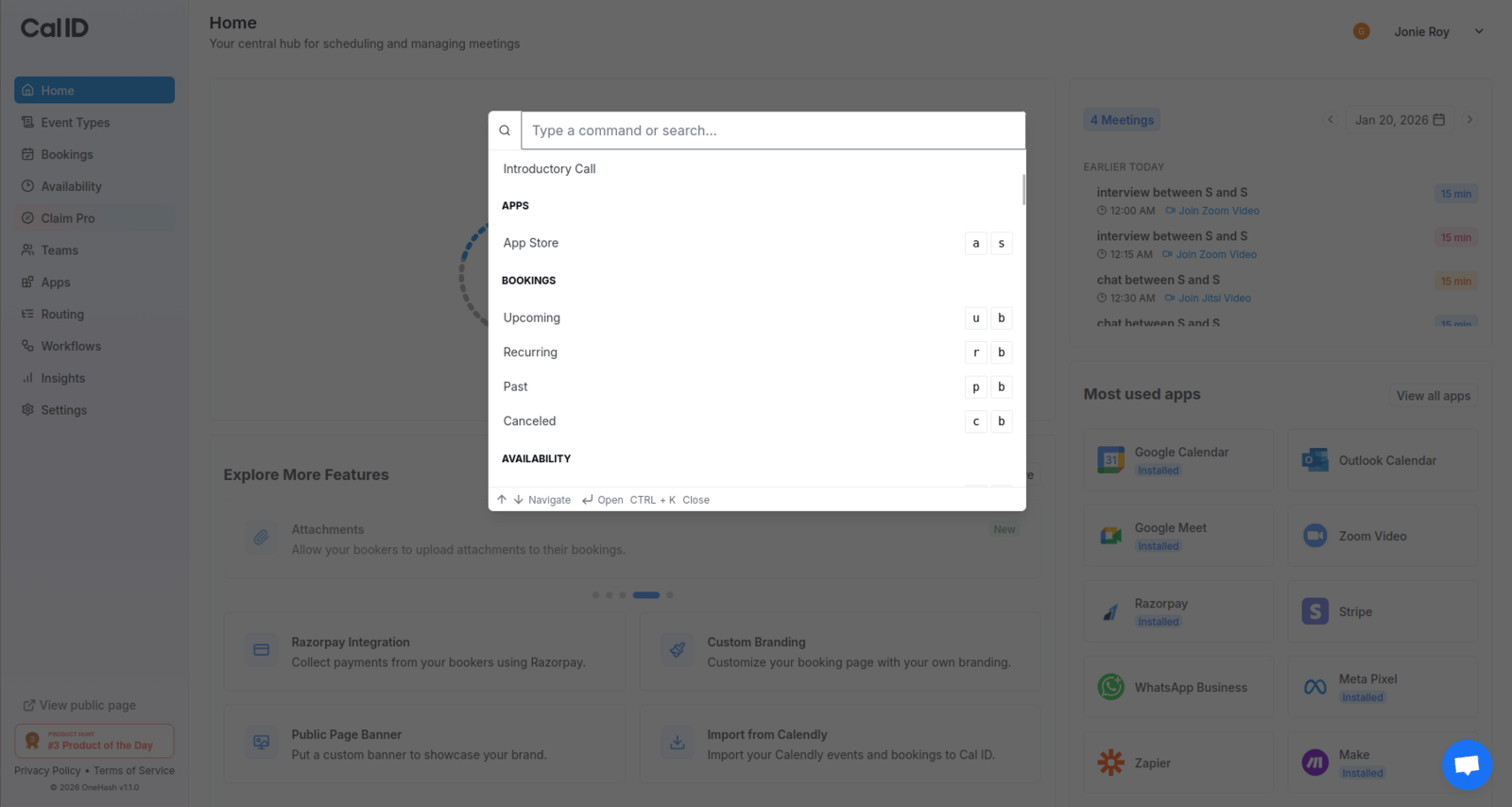 Command bar window opened in Cal ID