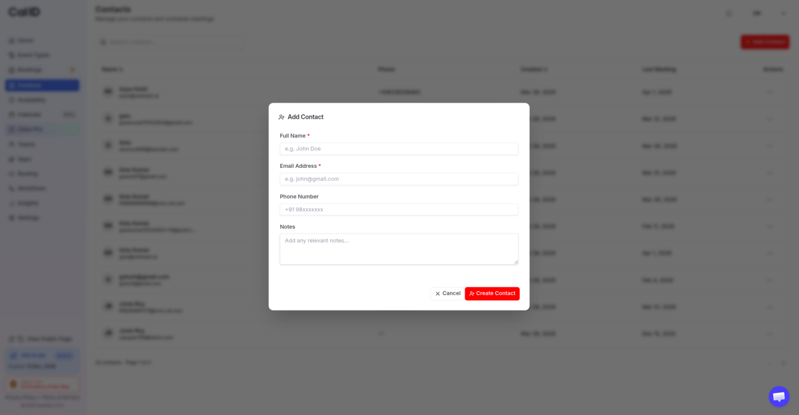 Add contact pop-up form
