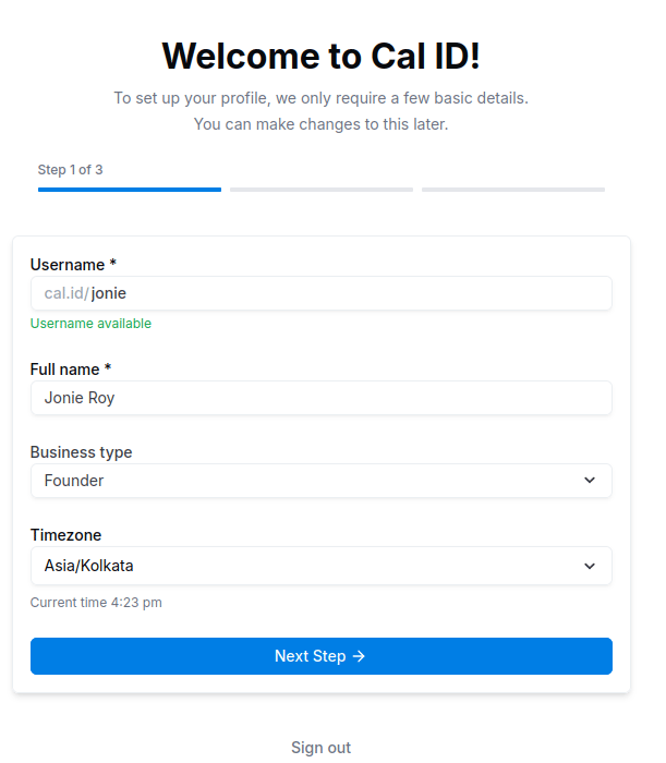 Profile details onboarding step