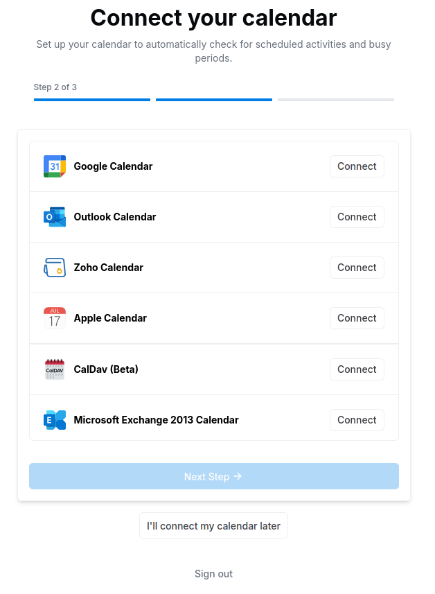 Connect your calendar onboarding step