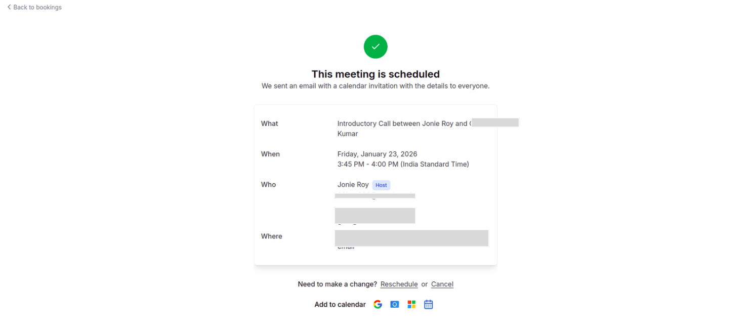 Booking Confirmed page